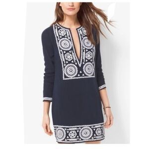 MICHAEL Michael Kors Navy Tunic Dress with White Embroidered Medallions